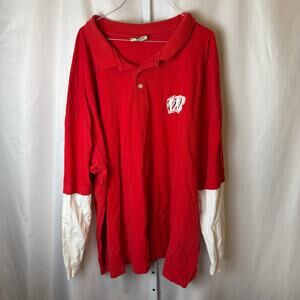 VTG Russell Athletic Wisconsin Badgers Layered Long Sleeve Polo Shirt 4X Gift